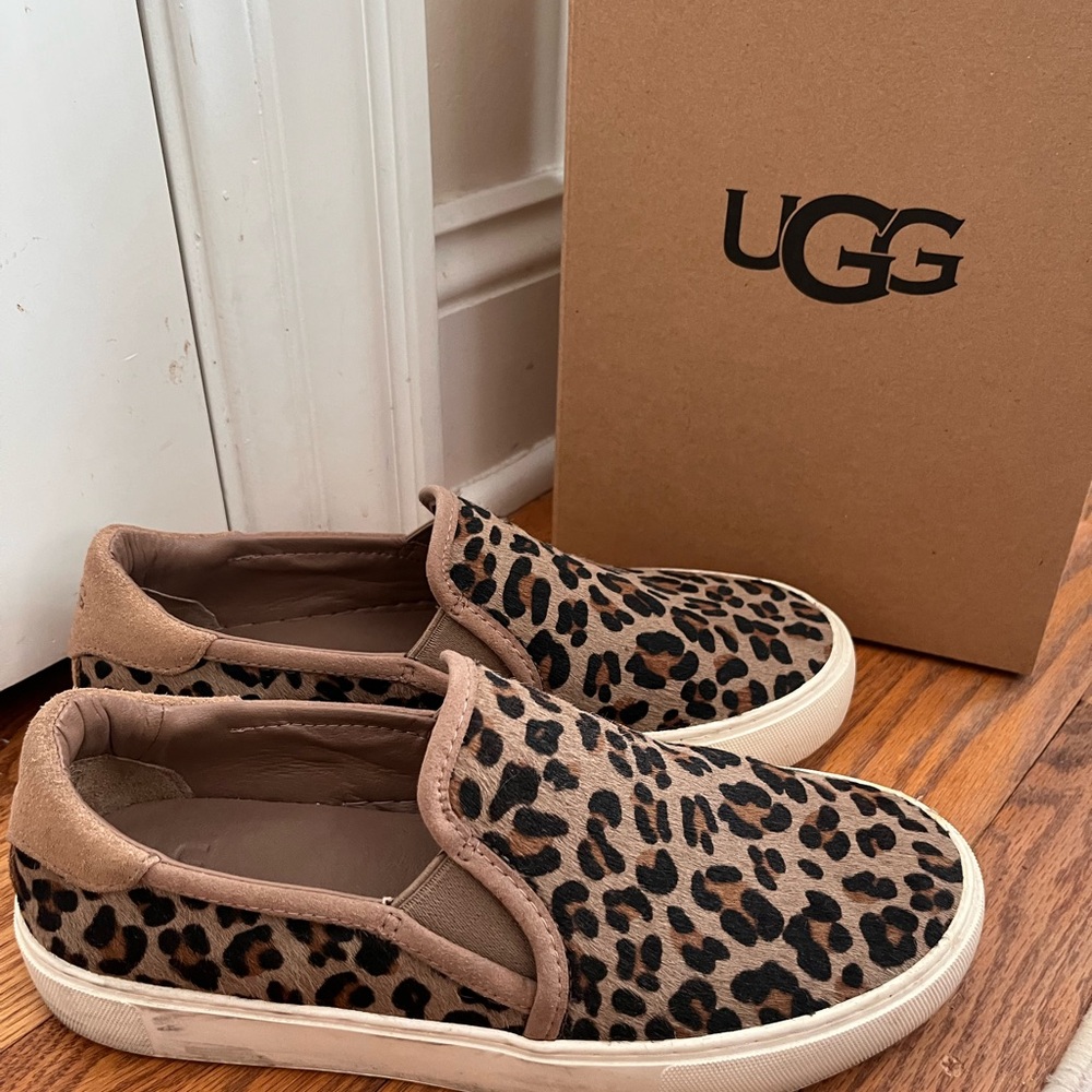 UGG Tan and Black Leopard Slip-On Shoes